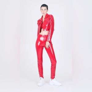 LA Roxx High Waist Red PVC Vinyl Pants | XS/S | Statement Festival & Rave Pants